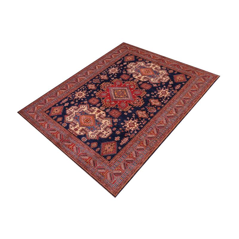 Tribal Super Kazak Paloma Blue/Red Hand Knotted Wool Rug - 8'3'' x 9'9''