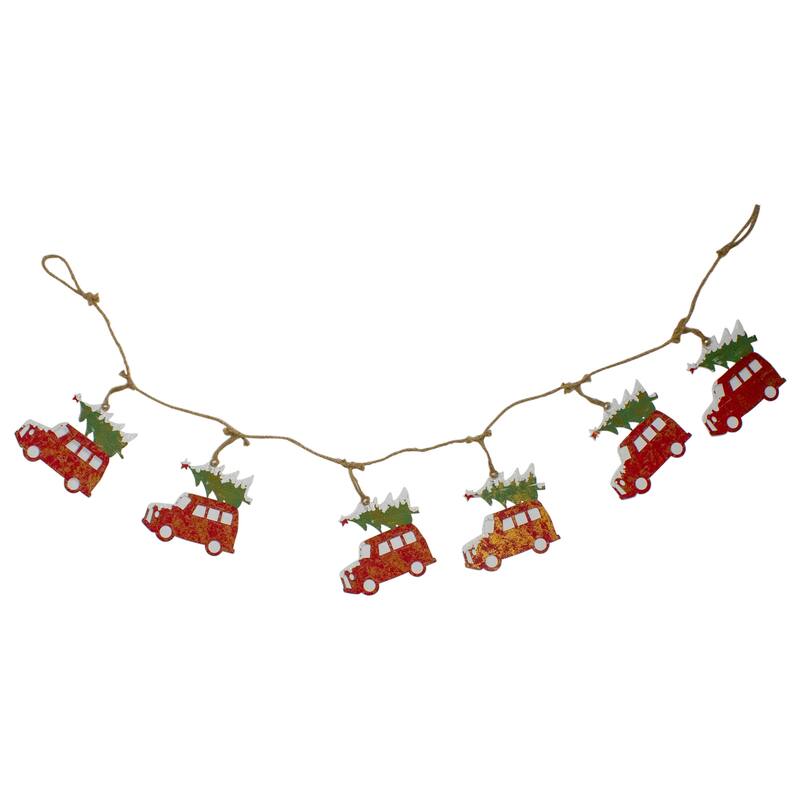 4.5' Red Vintage Truck with Tree Christmas Garland on Jute Rope