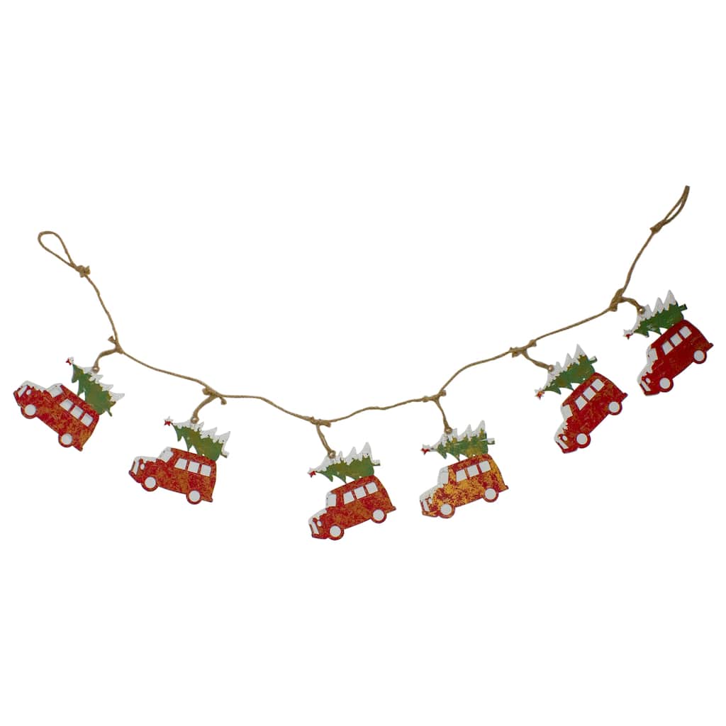 4.5' Red Vintage Truck with Tree Christmas Garland on Jute Rope