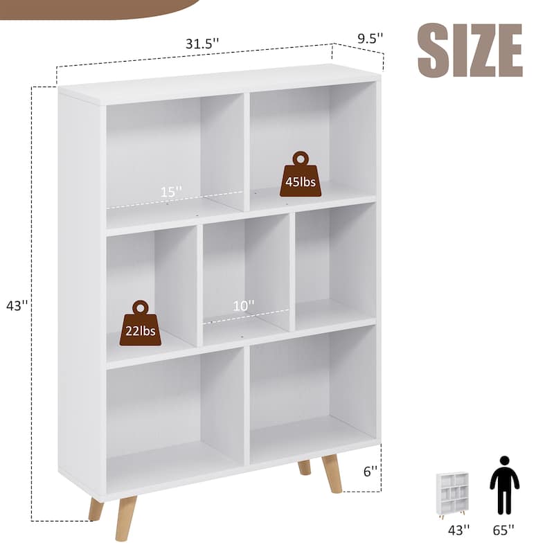 7 Cube Bookshelf, 3 Tier Storage Bookcase with Legs