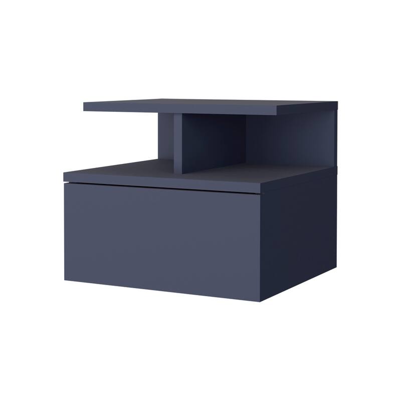 Modern Blue Nightstand with Drawer and 3 Shelves, Compact Storage for Bedroom