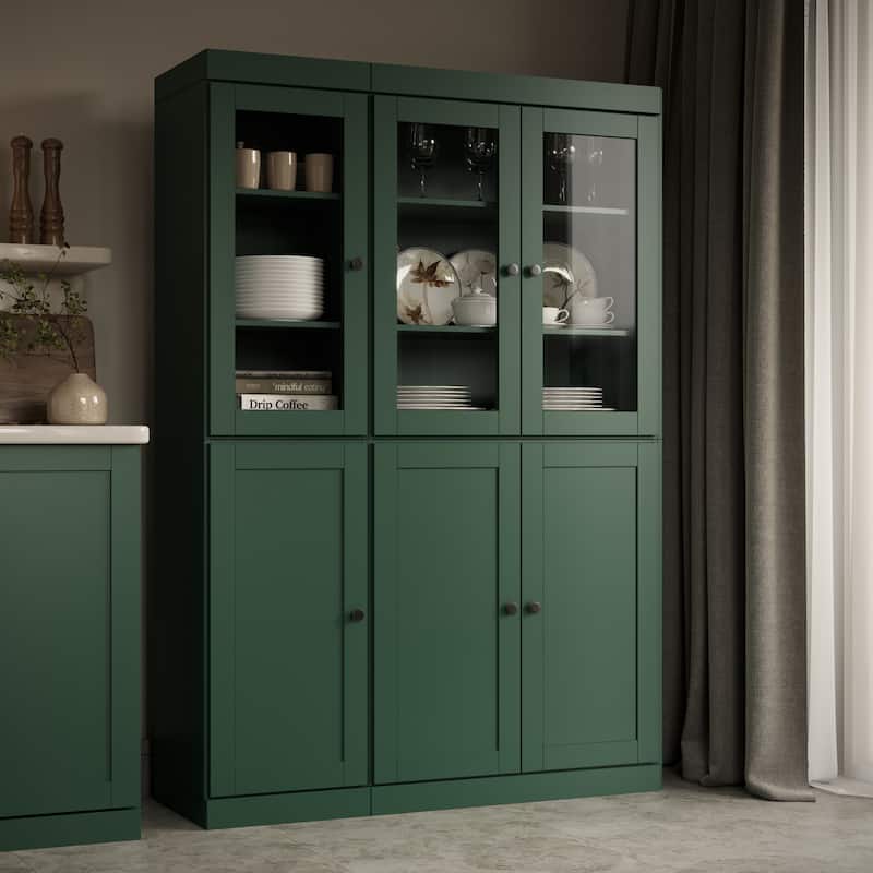 Palace Imports 100% Solid Wood 48.5" Pantry Cabinet with Clear Glass, Shaker Doors and Adjustable Shelves