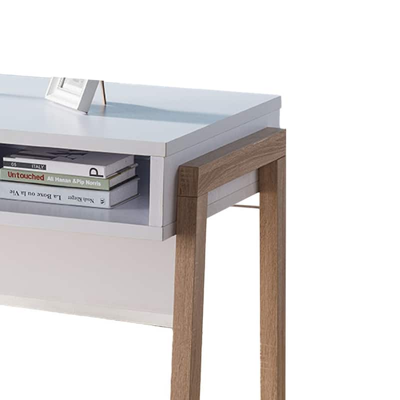 Writing Desk, 1 Drawer and Open Shelf, 47 Inch, Modern White and Brown
