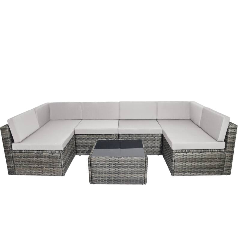 7 Pieces Outdoor Patio Sectional Sofa Couch - LIGHT GRAY