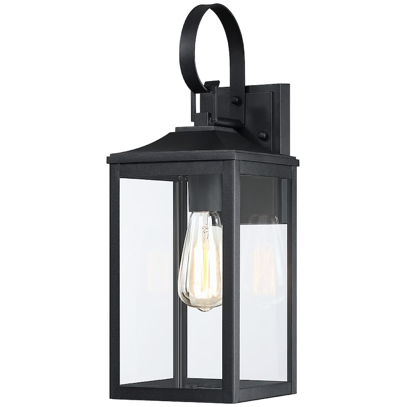 18"H 1-Light Black Outdoor Exterior Wall Lantern Sconce Light