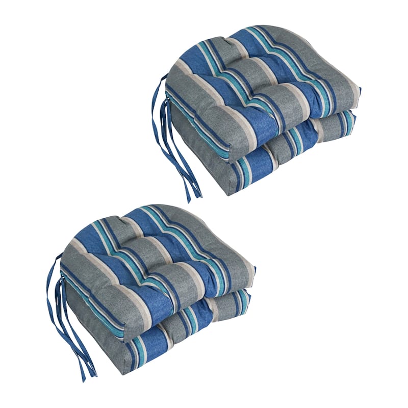 16-inch Rounded Back Tufted Indoor/ Outdoor Chair Cushions (Set of 4) - 16" - Sovaro Denim