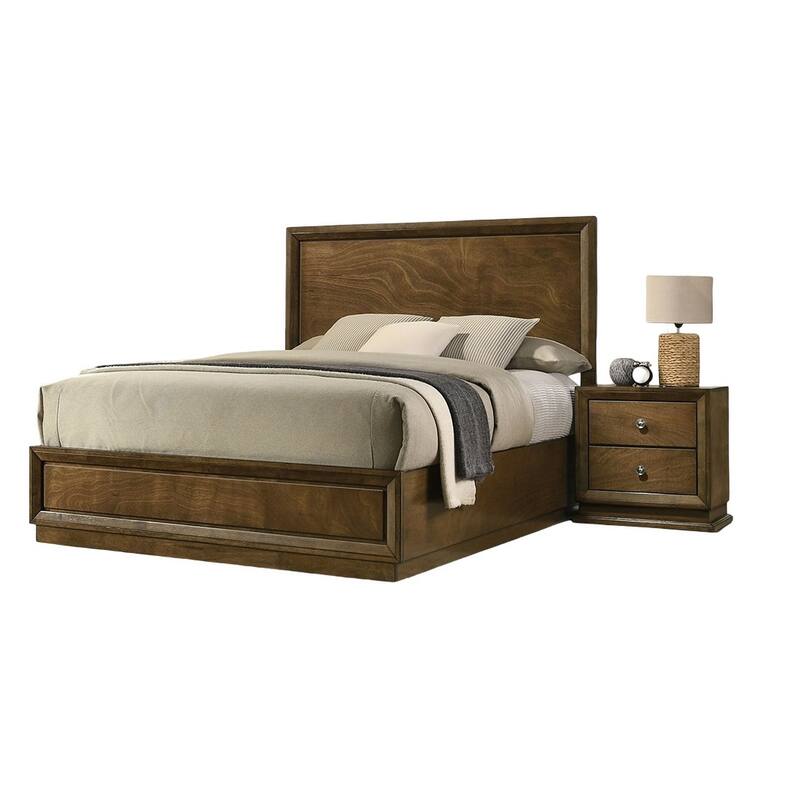 Queen Size Engineered Wood Platform Bed Set with 2 Nightstands - 3pc Transitional Furniture and Metal Knobs