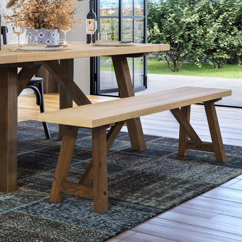 Cascais Solid Wood Bench with Farmhouse Base