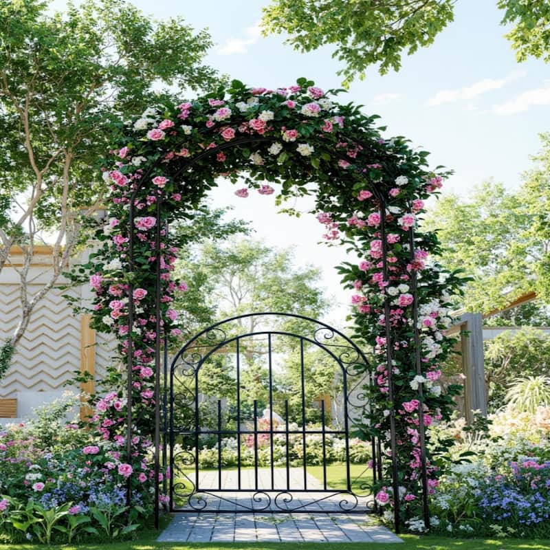 7ft Garden Trellis and Wedding Arch with Gate, Perfect for Climbing Roses and Flowers