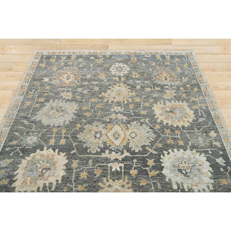 Oushak Wool Olive Green Traditional Hand Knotted Oriental Area Rug - 7' 11'' x 9' 9''