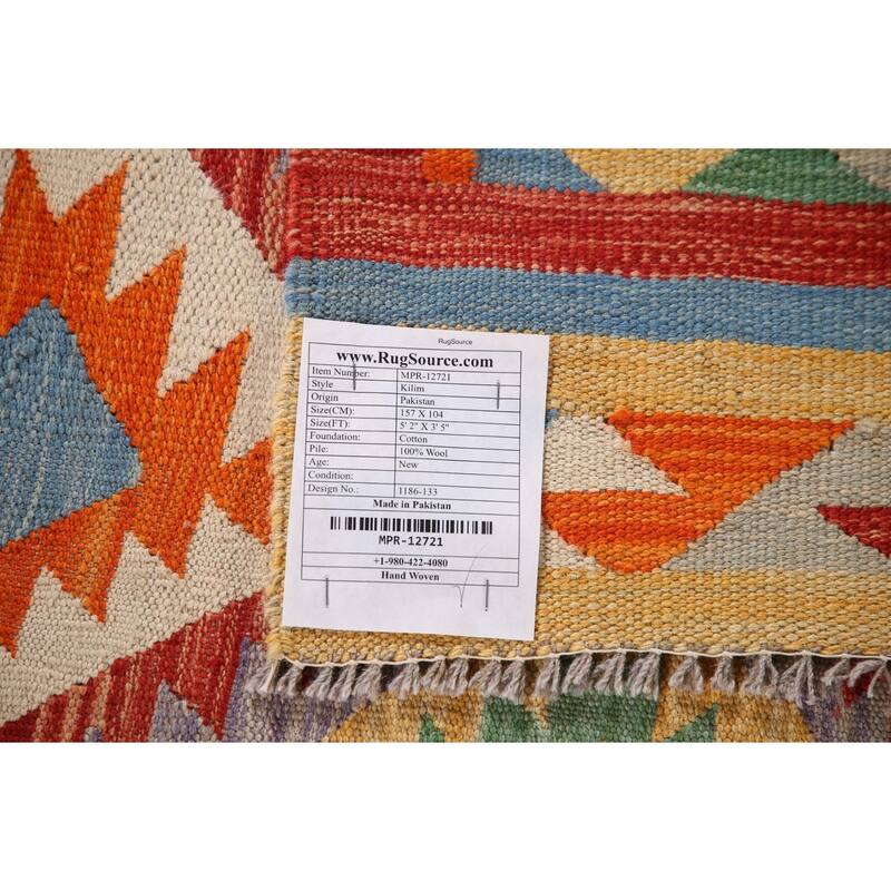 Reversible Kilim Accent Rug Flatweave Geometric Wool Carpet - 3'5"x 5'2"