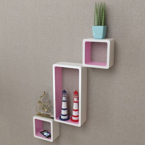 Shop Vidaxl 3 White Pink Mdf Floating Shelf Cubes Book Dvd Storage