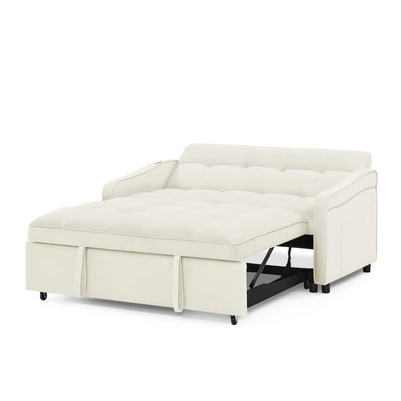 Mid-Century Modern Sofa Bed with USB Charging and Adjustable Backrest