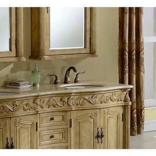Silkroad Exclusive Granite Stone Top 52 Inch Double Sink Cabinet Bathroom Vanity