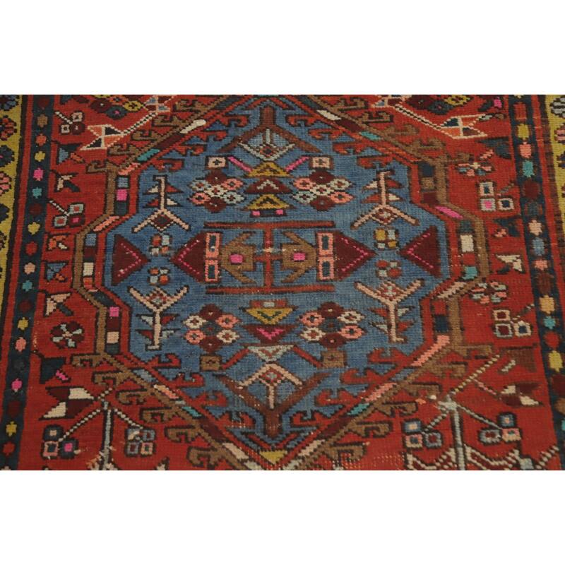 Hand Knotted Oriental 100% Wool Carpet Traditional Geometric Oranges & Rust Ardebil Runner Rug - 10' 11'' X 2' 11''