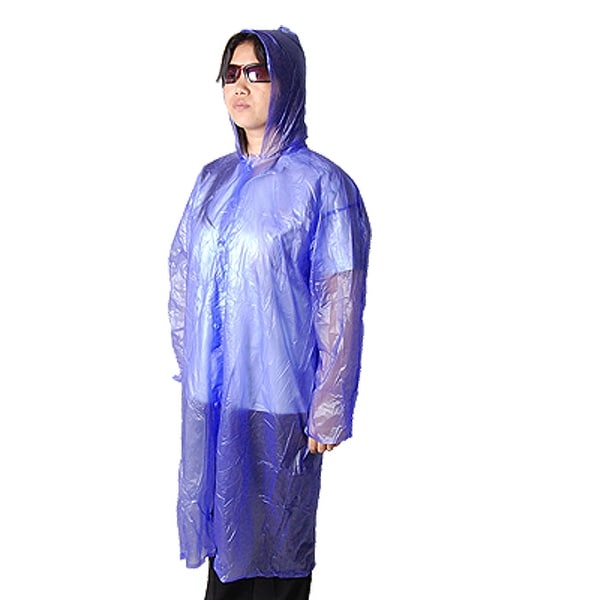Portable Purple Plastic Hooded Sleeved Poncho Rain Gear