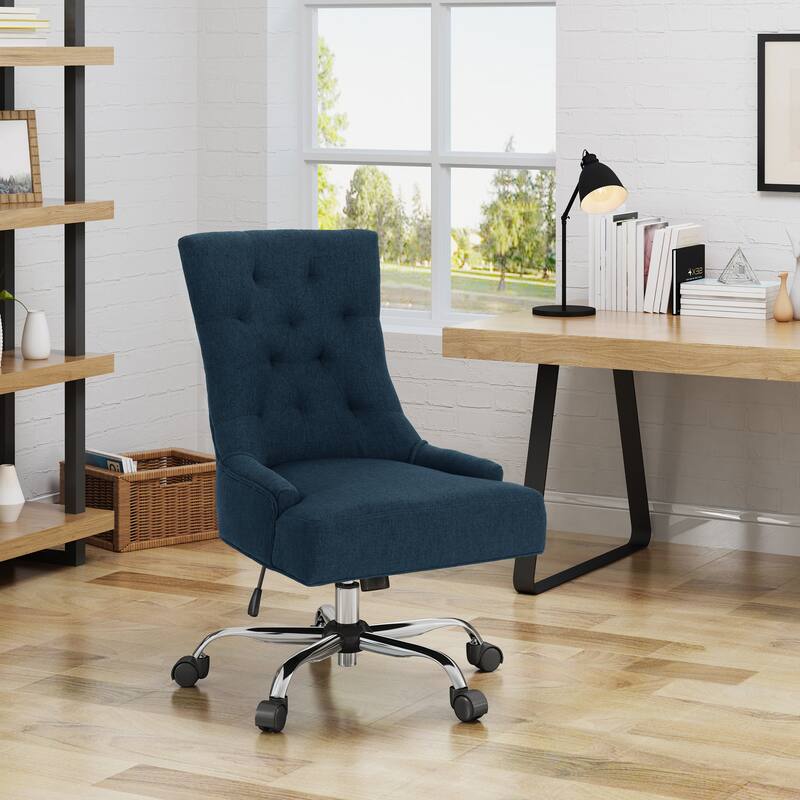 360° Rotating Home Office Chair, Adjustable Height Ergonomic Chair, Upholstered Desk Stool with Metal Base and Wheels - N/A