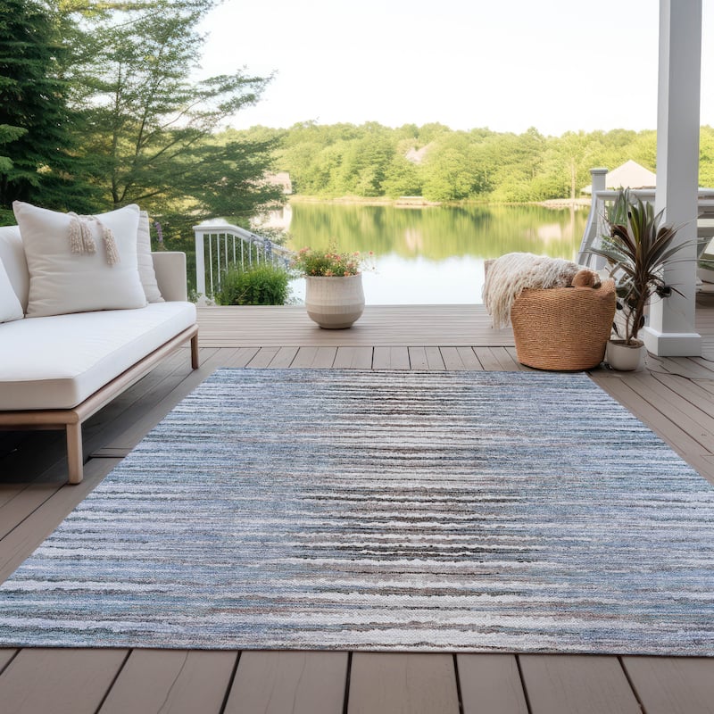 Machine Washable Indoor/ Outdoor Chantille Jagged Stripes Rug
