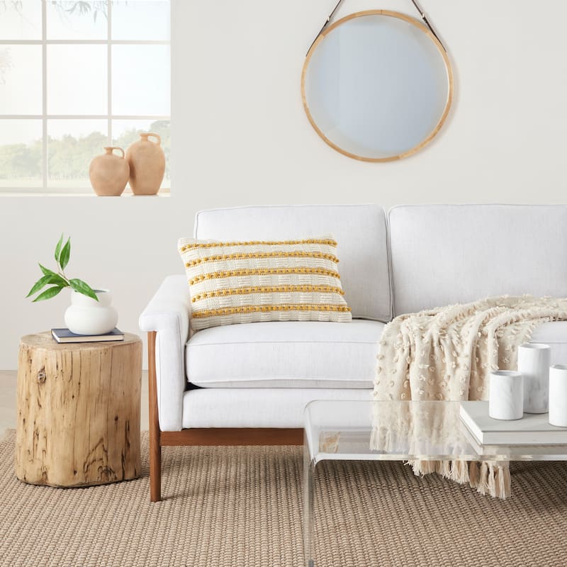 Mina Victory Life Styles Woven Lines And Dots Textured Throw Pillow - Yellow