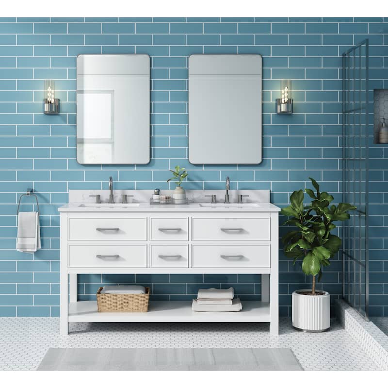 Avanity Brooks 61 in. Double Vanity in White finish and Cala White Engineered Top