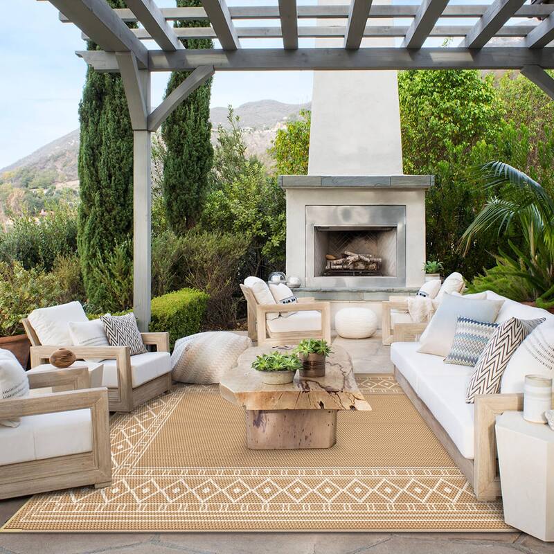 Mcow Geometric Frame Collection Waterproof Outdoor Area Rug