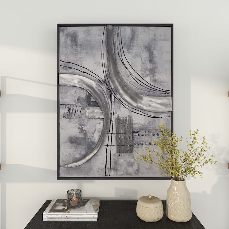 Gray Canvas Abstract Framed Wall Art with Black Frame
