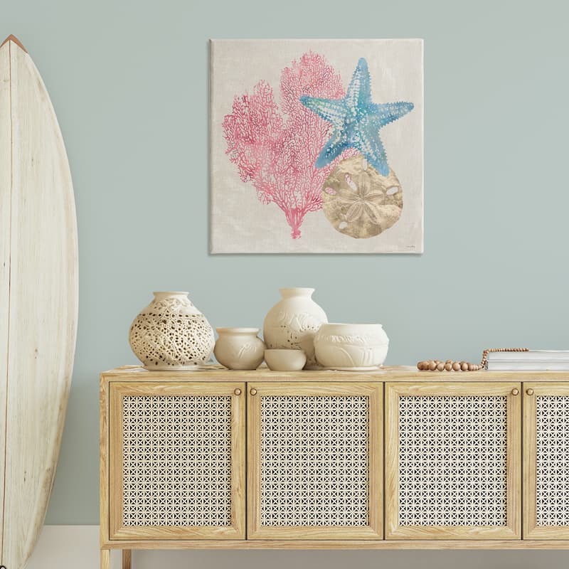 Stupell Sea Life Trio on Beige Canvas Wall Art Design By Amber Sterling