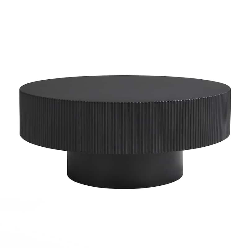 Round Coffee Table with 6.8" Thick Tabletop, Modern Drum End Table, Minimalist Fluted Center Table with Sturdy Base