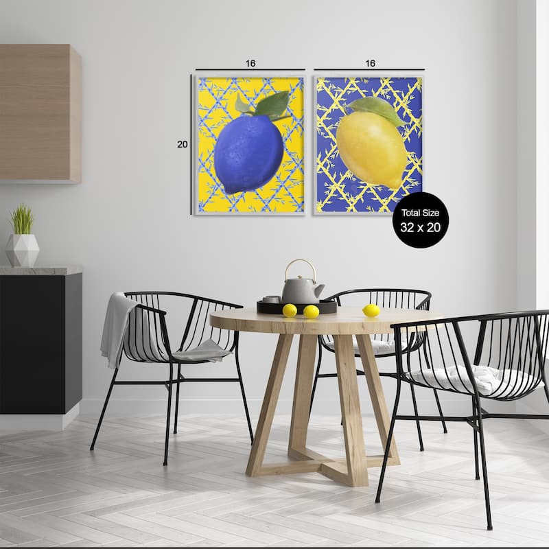 Stupell Bold Blue & Yellow Lemons Framed Giclee Art Design By Matthew Piotrowicz (Set of 2)