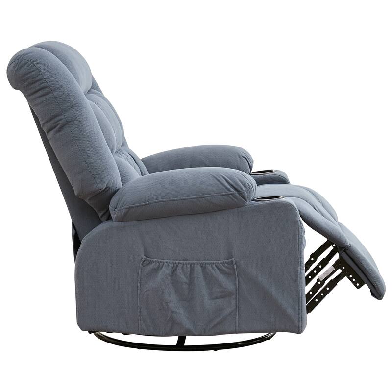 Oversized Swivel Recliner Chair with 4-Point 3D Kneading Massage and Heat, Single Sofa Chair with 2 Cup Holders & USB Port