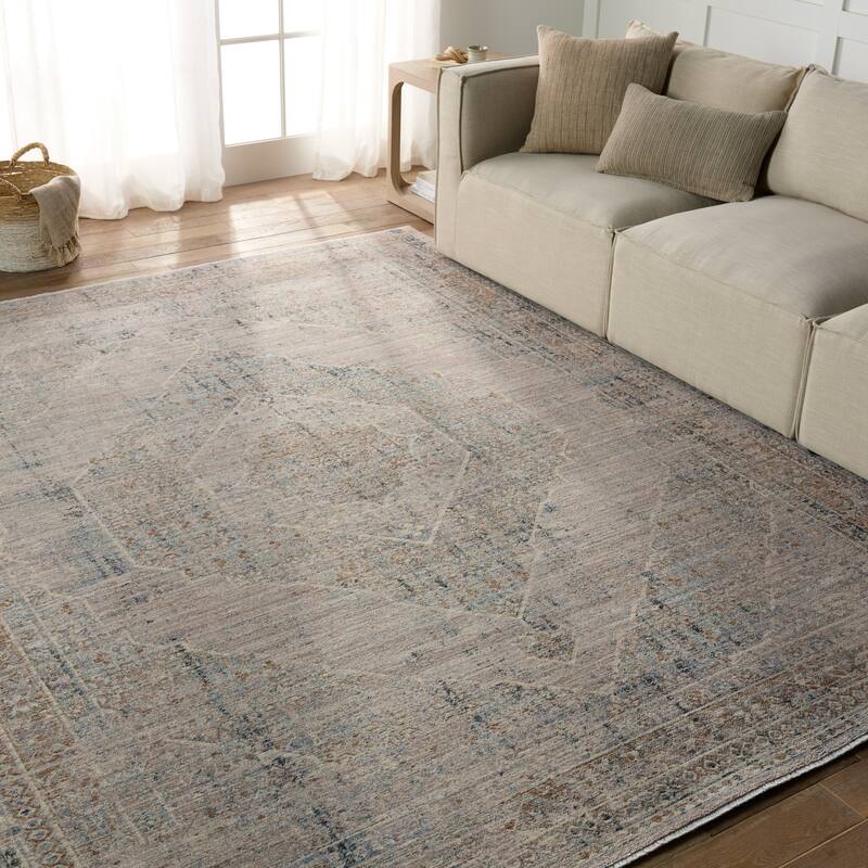 Adonia Medallion Taupe/ Blue Area Rug