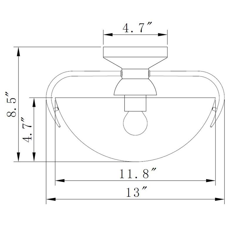 Vexa Brass Semi-Flush Mount Ceiling Lamp with Glass Bowl Shade Metal Bottom Cap - Brass-Gold