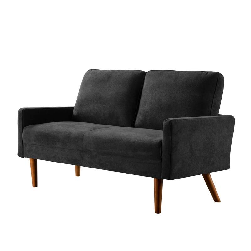 Velvet Upholstered Loveseat Sofa, Small Loveseat Sofa Couch with Rubber Wood Legs, 2 Seater Couch with Throw Pillow