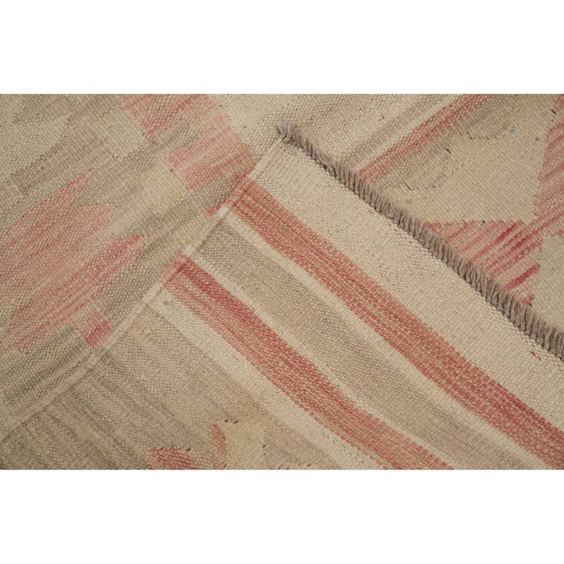 Hand Woven Oriental 100% Wool Carpet Southwestern Tribal Beige & Ivories Kilim Area Rug - 9' 9'' X 6' 8''