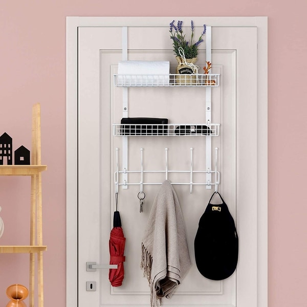 Over The Door Hanger with 2 Mesh Baskets 5 Hooks - On Sale - Bed