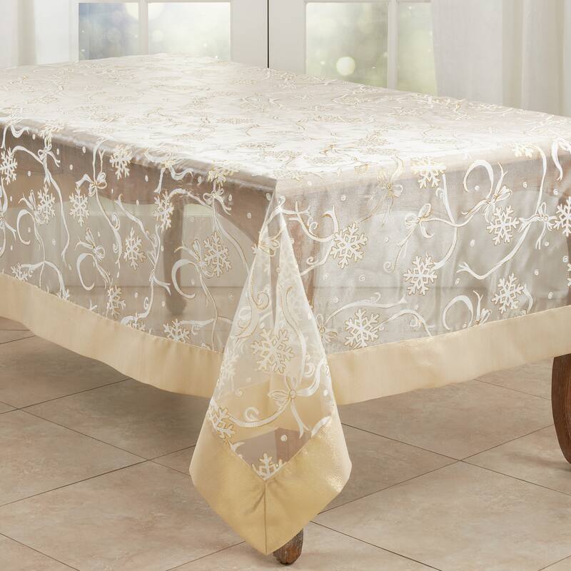 Printed Tablecloth With Snowflake and Ribbon Design - 65"x120"