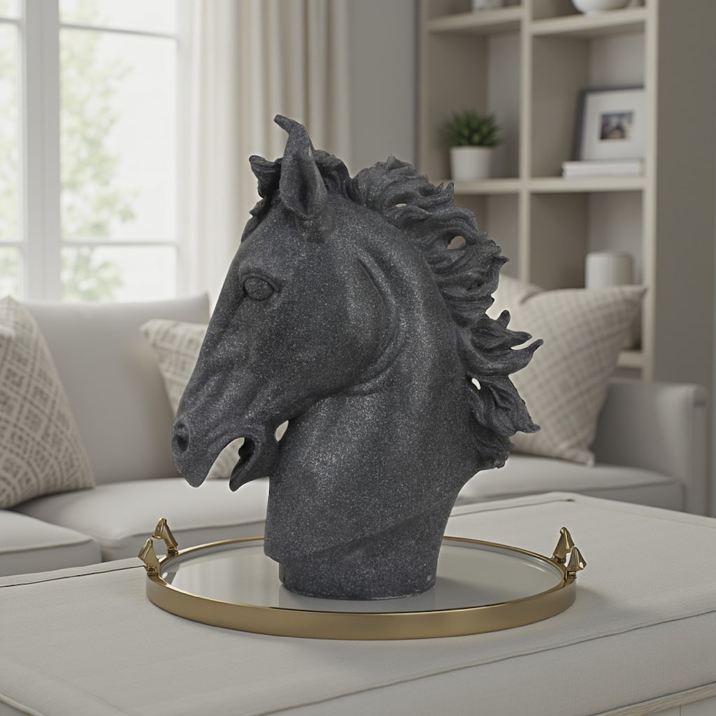 Ellena Horse Head Accent Bust, Highly Detailed Black Resin, 25 Inch