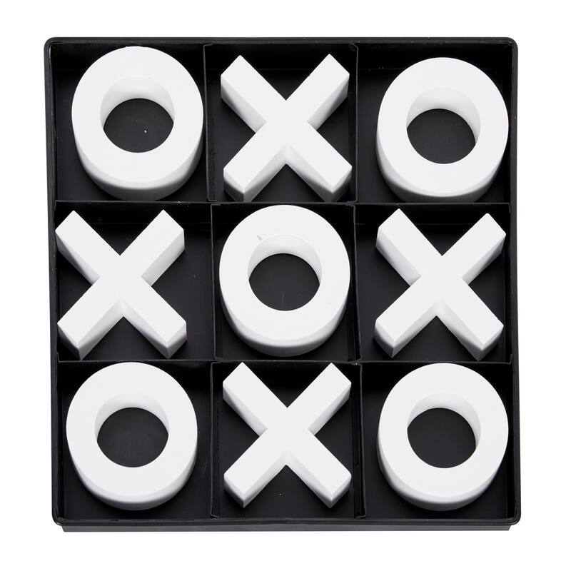 Wood Tic Tac Toe Game Set with White Pieces - Black - Roche River Decor - 12"W x 12"L x 1"H
