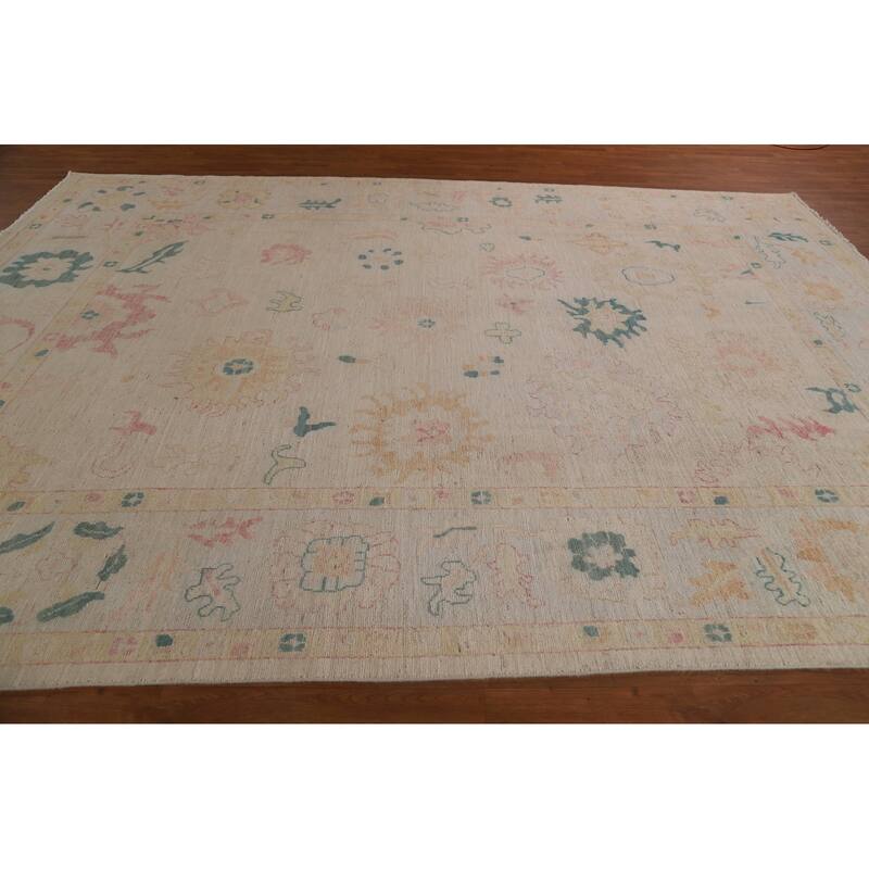 Floral Oushak Turkish Area Rug Handmade Vegetable Dye Wool Carpet - 8'10"x 11'10"