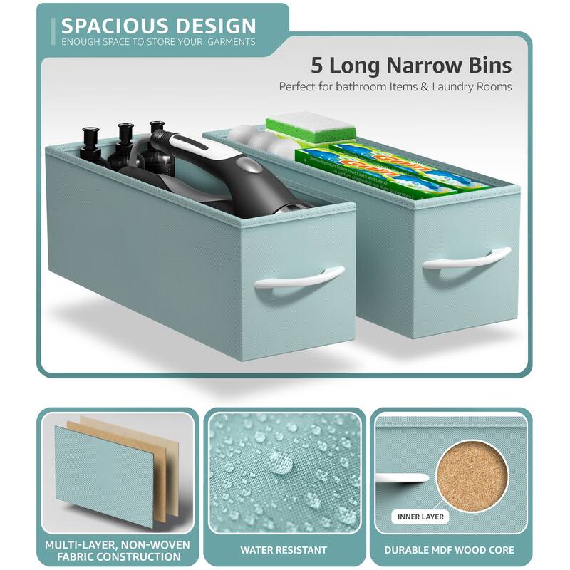 Sorbus Narrow Dresser with 5 Drawers - Vertical Slim Storage Chest of Drawers with Steel Frame, Wood Top & Easy Pull Fabric Bins