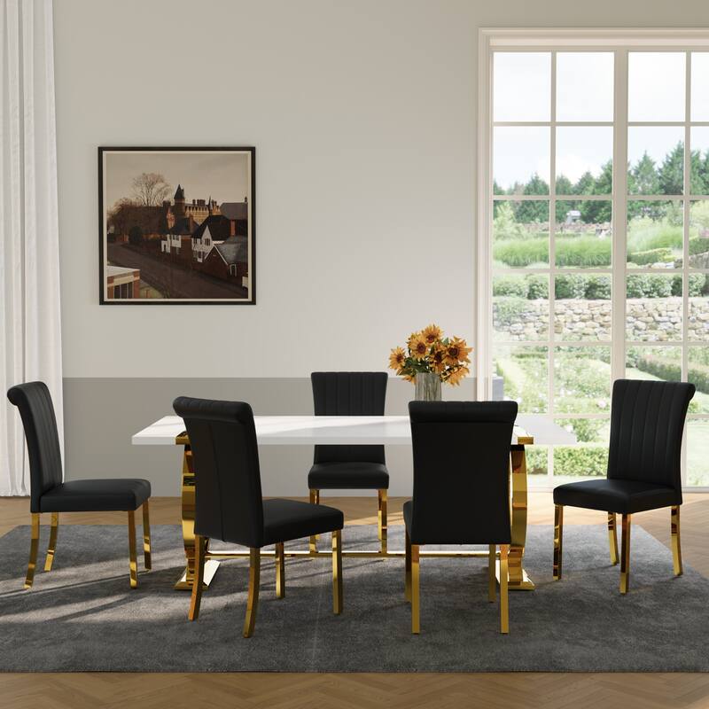 Luxury Dining Table Set with PU Leather Dining Chairs