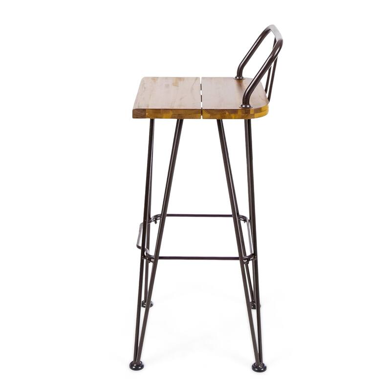 Oaks Aura 30-inch Modern Wood and Metal Patio Stool, Industrial Farmhouse Style Barstools, Set of 2
