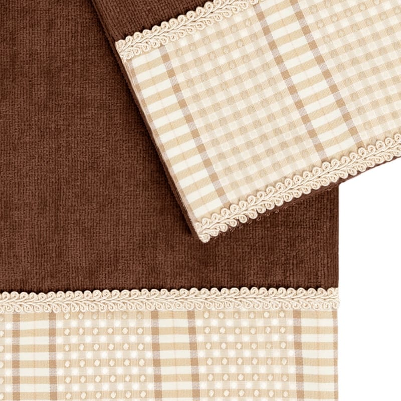 Austin Horn Classics Exposure Brown 3-piece Decorative Towel Set, Jacquard Band, double row gimp braid, Bath, Hand, Tip Towel