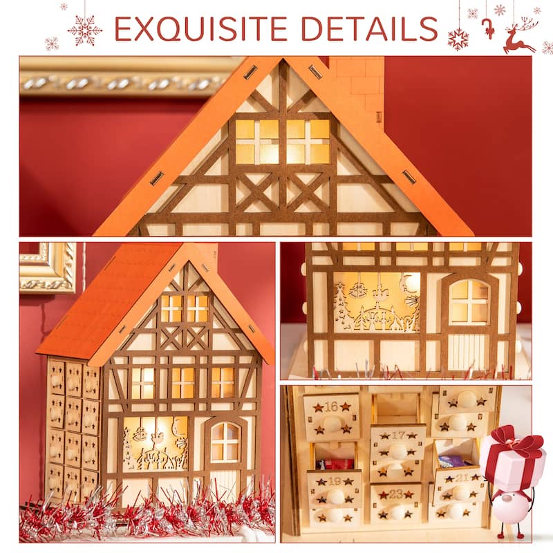 HOMCOM 24 Day Christmas Advent Calendar for Adults & Kids, Wooden Christmas Decoration