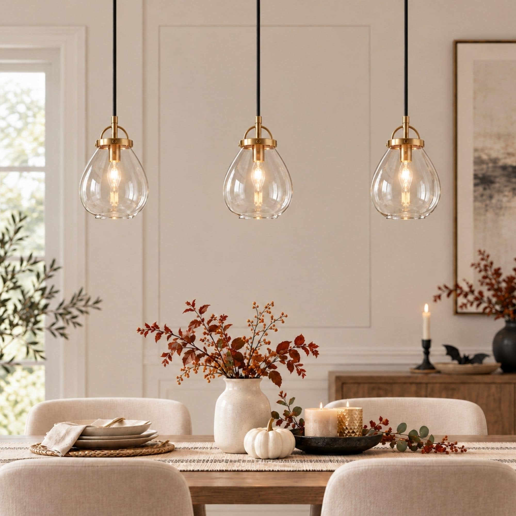 Modern Gold 1-Light Clear Glass Island Pendant Lights for Dining Room - 6" D x 9" H