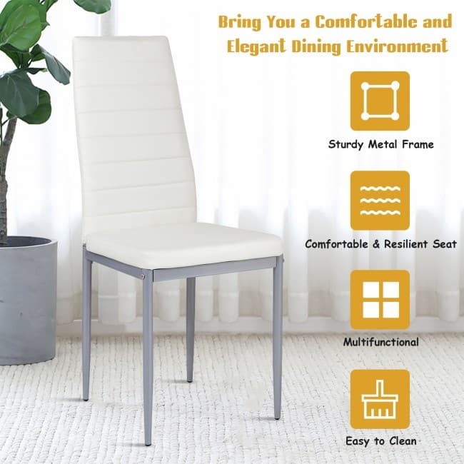 4 Pieces PVC Elegant Design Leather Dining Chairs with Solid Metal Legs - 16.0" x 20.0" x 38.5" (W x D x H)