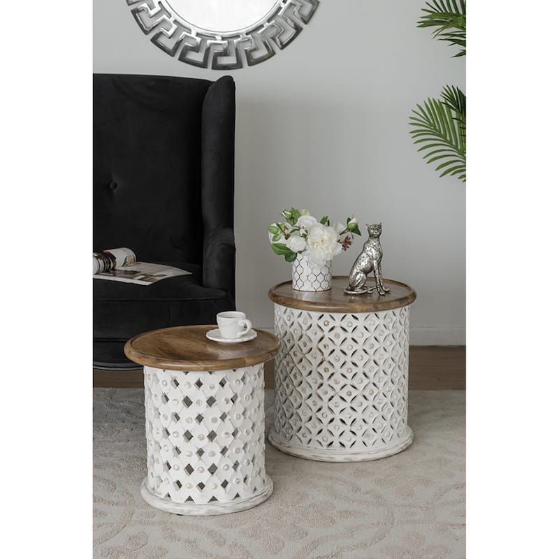 Wooden Cylinder Cutting Side Tables - 18" - Set of 2