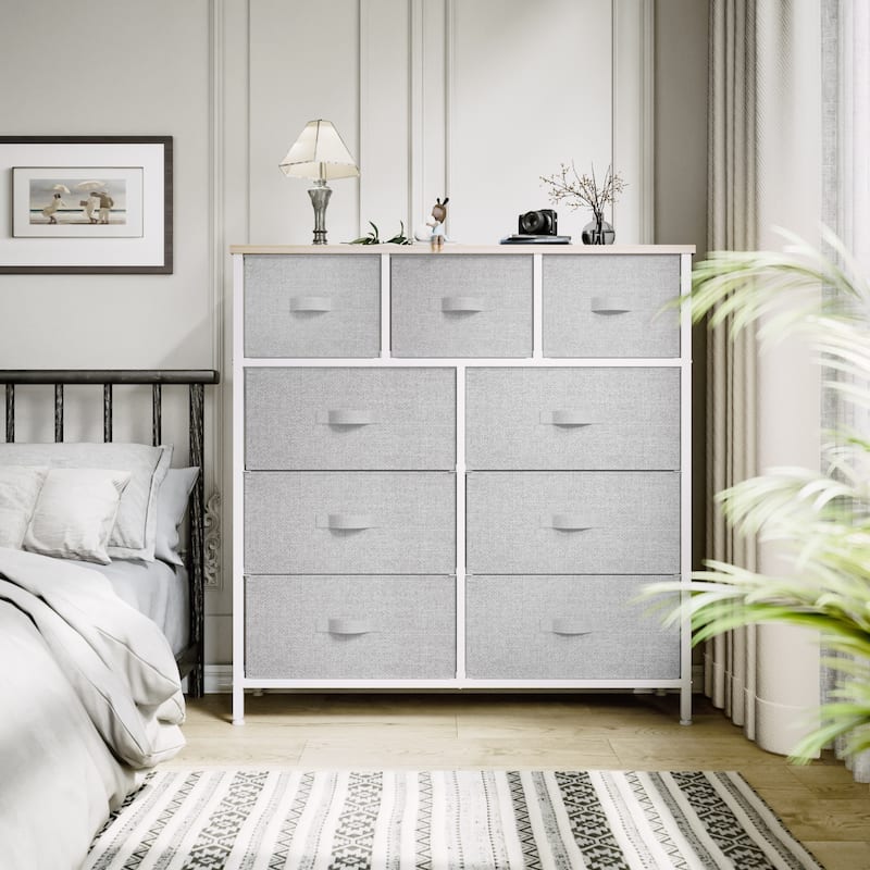 Modern 9-drawer Bedroom Dresser Storage Tower - Grey