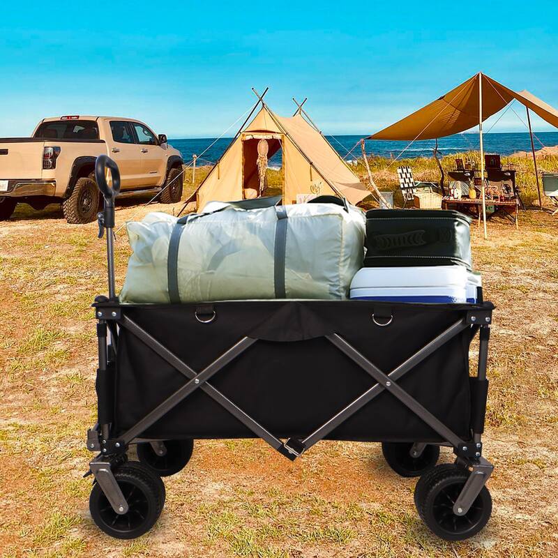 Collapsible Utility Wagon - 360° Rotating Wheels, Steel Frame, 200 lb Load, Compact Storage