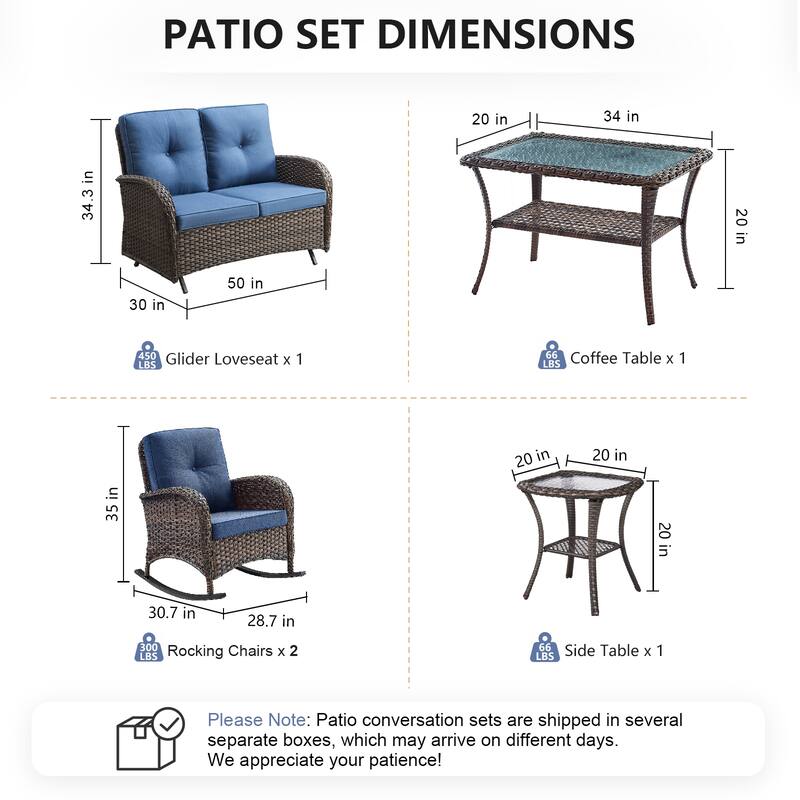 Pocassy 5 Pieces Glider Sofa with Rocker Chairs Ottomans